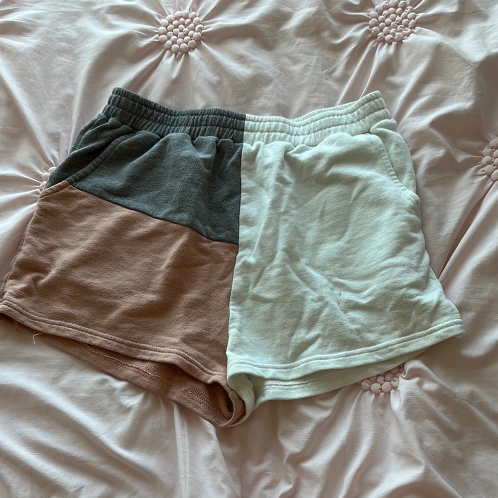 Pink and White Shorts with Colorblock Design